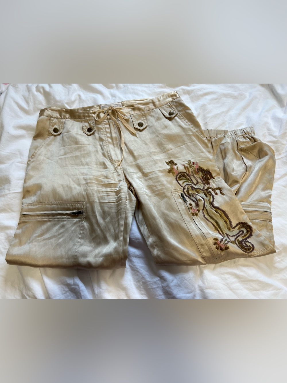 SAO PAULO Satin Cargo Pants in Champagne Gold